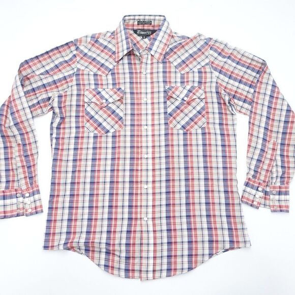 Townsley Shirt Men Medium Multicolor Check Polyester Pearl Snap Collared Classic - Picture 1 of 7